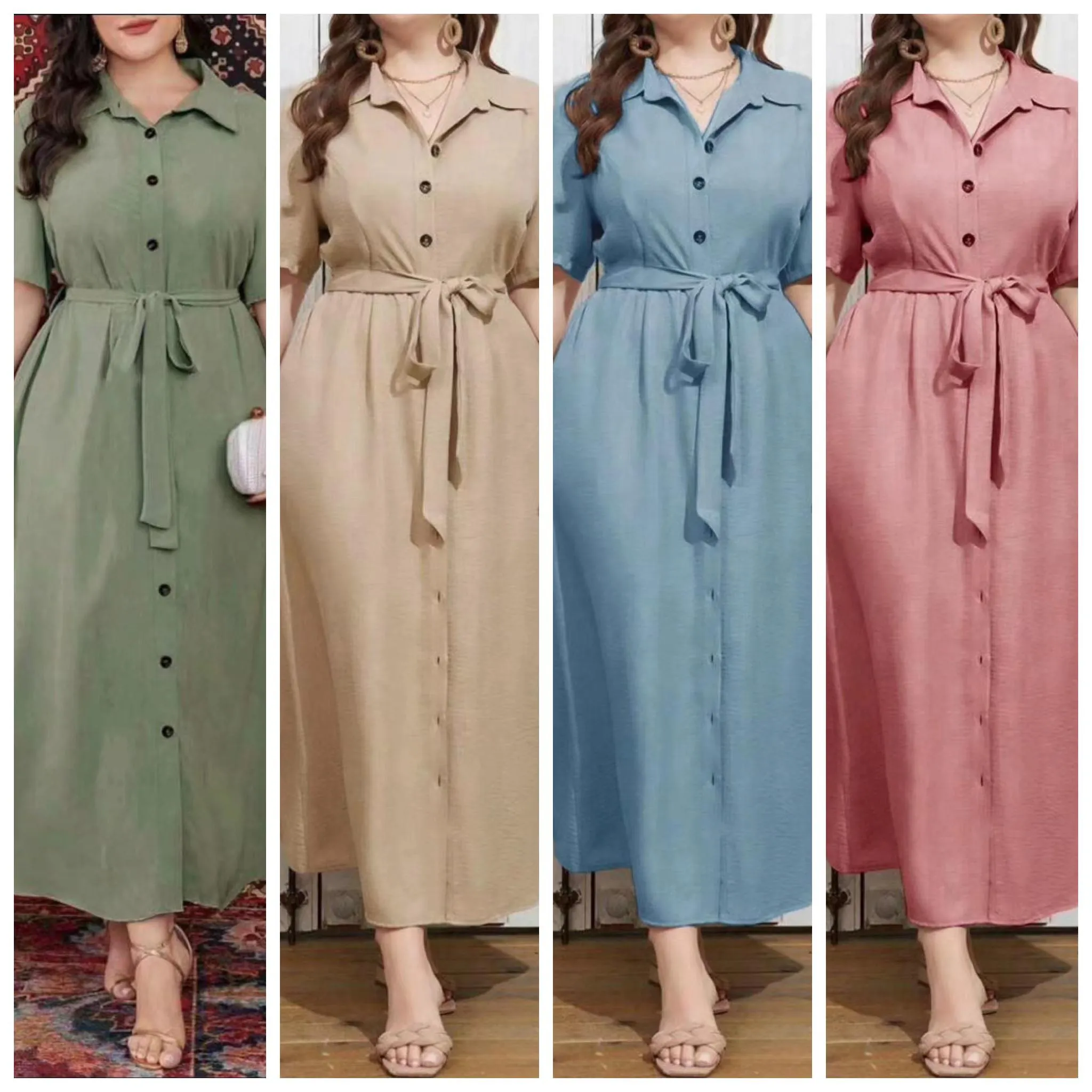 Elegant plus size plain maxi dress collar button maxi dress