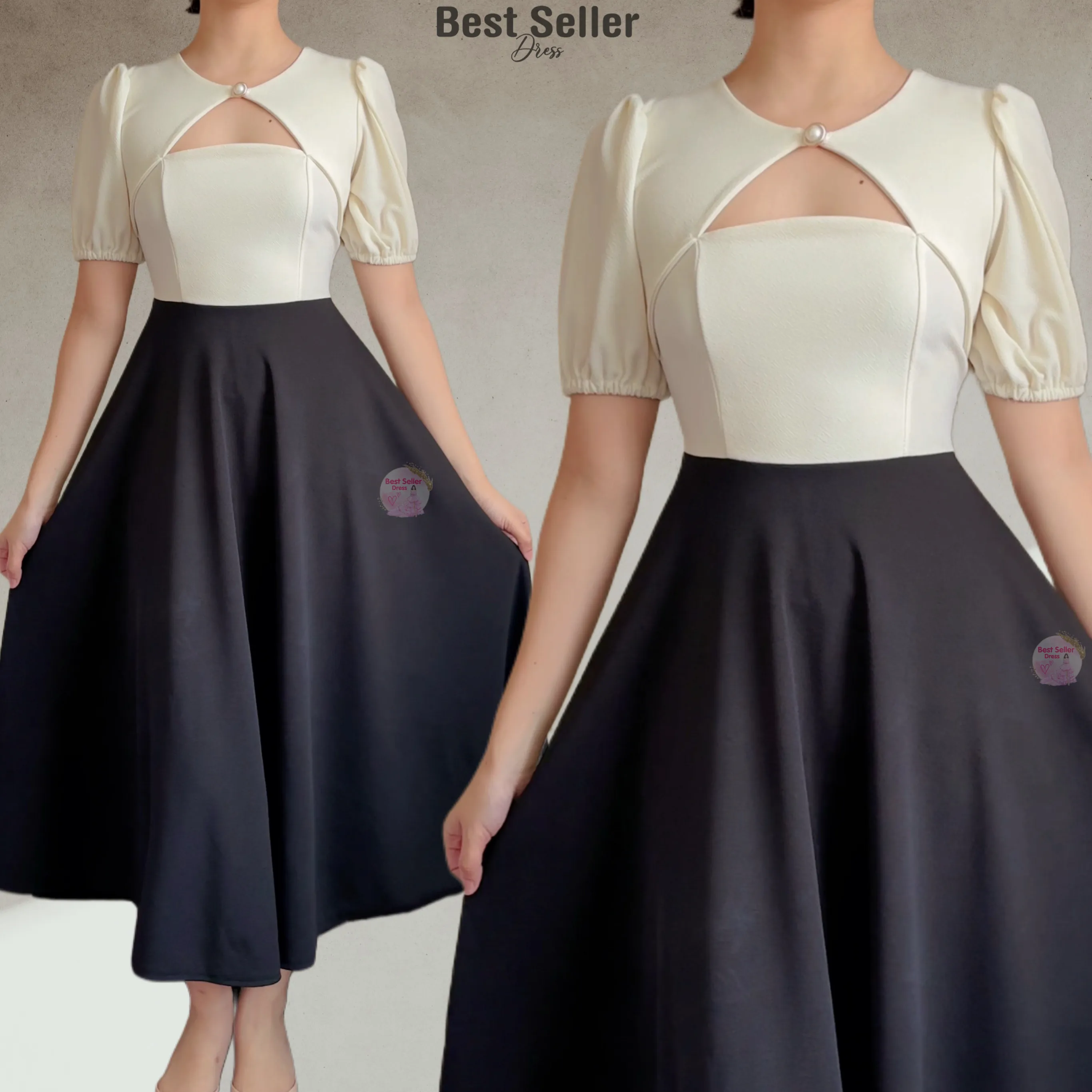 BSD Best Seller Dress Harmony (XS-4XL) Cape Puff Sleeves Maxi Dress with One Side Pocket Womenswear Casual