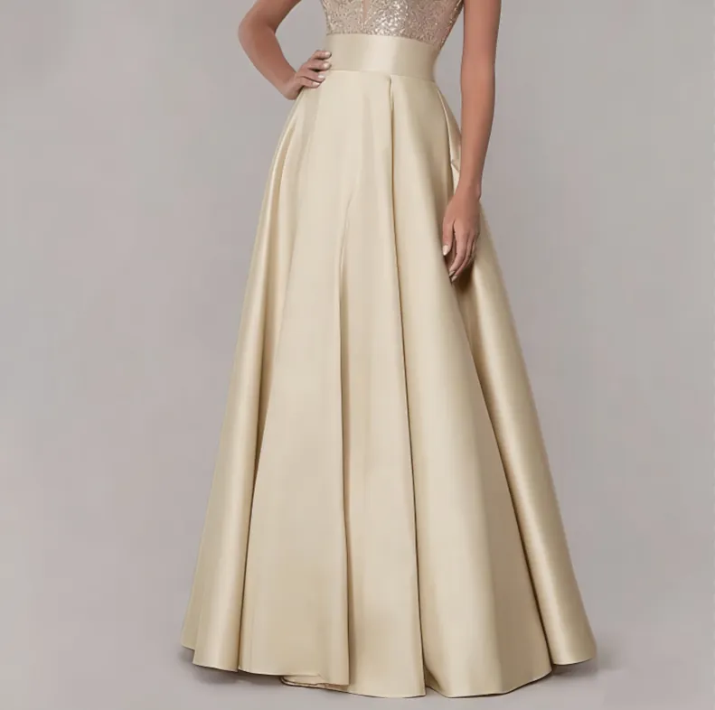 Women's Fashion Maxi Dress High Waist A-Line Satin Party Ball Pleated Long Swing Maxi Dress Chic Elegant Womenswear Skirts Casual Bottoms2228