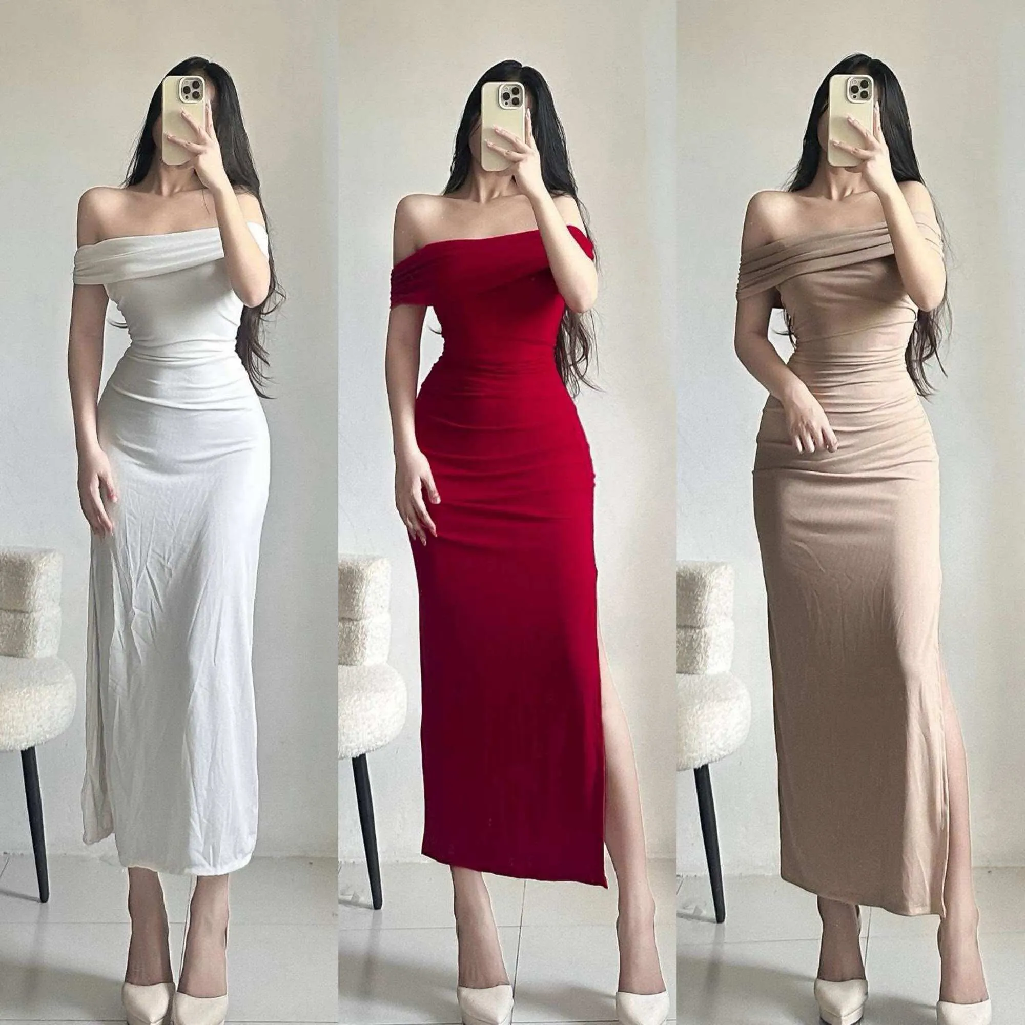 SLS Jasmine Elegant Off Shoulder Dress Knitted Dress Xs to Medium Body Frames